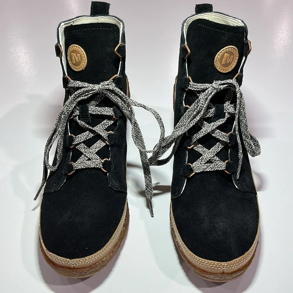 Merrell Tremblant Wedge Black Suede Lace Up Ankle Booties J94768 - 9.5 - NEW‎